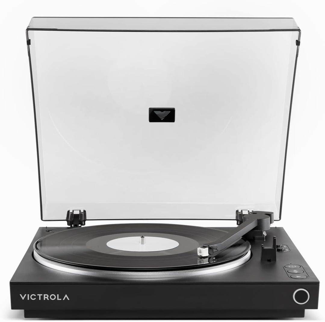 Victrola Automatic Fully Automatic Bluetooth Turntable Audio Technica ATN3600L Cartridge, 2-Speed Vinyl Record Player, Aluminum Platter, Switchable Preamp, Repeat Mode, Dust Cover (Black)