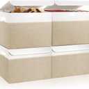 Large 22 Quart Linen Fabric Foldable Storage Bin Cube Organizer Basket with Flip-Top Lid & Handles, Clothes Blanket Box for Home, Office, Closet, Beige & White, 4 Pack 14.6 x 9.5 x 9.5