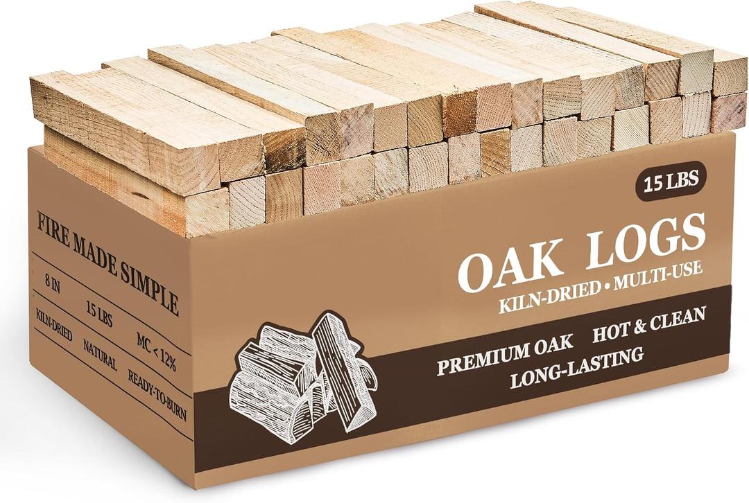 Kiln Dried Oak Firewood Bark Free Hardwood Logs for Pizza Ovens Fire Pits Fireplaces Clean Hot Burning Lights Quickly 8in 15lbs
