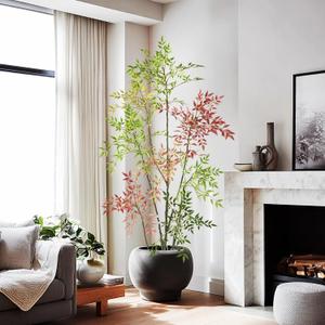 6.5ft Faux Bamboo Tree Artificial Nandina Tree Artificial Indoor Plants Realistic Fake Potted Tree with 800+ Leaves, Cement Planter - Home Office Decor Perfect for Housewarming Gift Non-Toxic (Mixcolor)