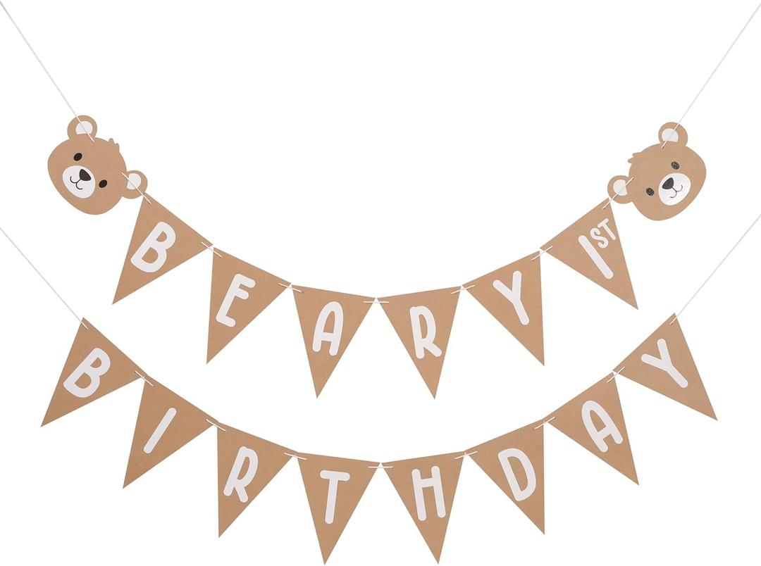 Beary 1st Birthday Banner - Neutral Bear Theme Party Banner, Boy Decoration, My Beary Birthday Banner