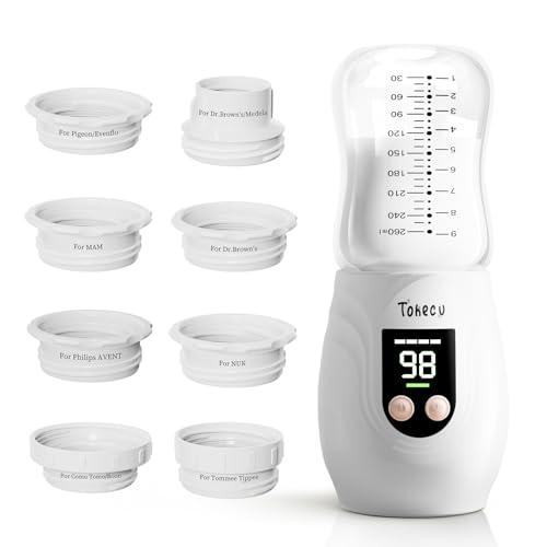 Portable Bottle Warmer for Travel with Glass Bottle, 8 Adapters, Baby Bottle Warmer for Breastmilk On The Go, Double Leak-Proof, Fast Heating, Multi-Level Temperature Control, Automatic Warm-Keeping