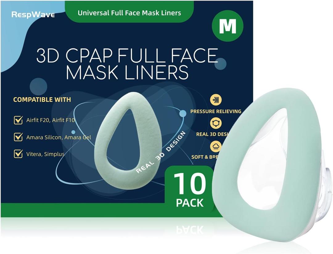 10-Pack CPAP Mask Liners 3D Mask Cushion Cover for Reduce Air Leakage and Facial Redness Compatible with ResMed F20/F10 F&P Simplus & Vitera Philips Amara Series Medium (Cushions NOT Included)