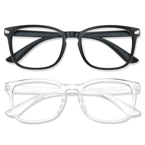 WINTOO Blue Light Glasses for Woman Men | 99% Blue Light Blocking Glasses for Computer Gaming TV Phone Screen Square Frame | Anti Eyestrain & UV Glare Protection - 2 Pair
