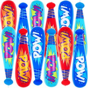 ArtCreativity 20 Inch Pow Inflatable Baseball Bats (Pack of 12) Baseball Goodie Bags Favors, Superhero Birthday Boy Party Favors, Inflatable Toys, Carnival Party Prizes, Easter Basket Stuffer for Kids