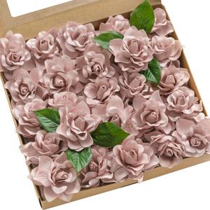 Ling's moment Flowers 25pcs Fake Gardenia Dusty Pink Rose Flowers Artificial Flowers with Stem, Fake Flower for DIY Wedding Decorations Centerpieces Bouquets Boutonnieres