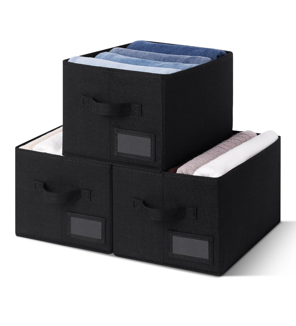 GRANNY SAYS Storage Bins, Storage Baskets for Shelves, Fabric Storage Bins for Clothes, Closet Organization Bin, Collapsible Storage Bin with Handles, Decorative Storage Box, Black, Large, 3-Pack