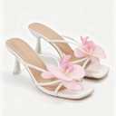 MakeMeChic Women's Open Toe Floral Kitten Heels Flower Summer Beach Sandals (White, 6.5)
