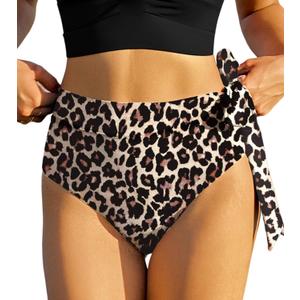 ZAFUL Women High Waisted Bikini Bottoms Ruched Swimsuit Bottom Tummy Control Bathing Suit Bottoms (Medium, 99-leopard)