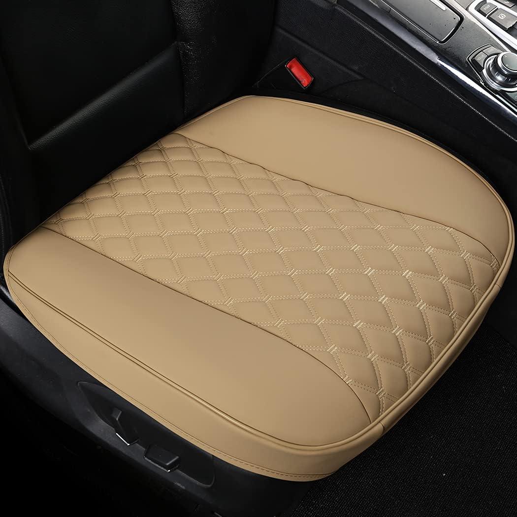 Black Panther 1 Pair of PU Car Seat Covers, Full Wrapping Front Bottom Seat Protector Compatible with 95% Vehicles, Anti-Slip (W 21.26''D 20.86), Beige