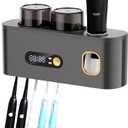 Upgrade Toothbrush Sterilizer,Toothbrush Holder for Bathroom,Tooth Brush Cleaning Tool with Toothpaste Dispenser Wall Mounted Type-C Charging with 2 Cups (Grey)