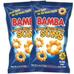 Bamba Peanut Butter Suns, Non-GMO, Kosher - 4 Oz Bags (2 Pack) | Peanut Butter Sun Puffs Bulk, Vegan PB Snack with Crunch for Kids, Protein Snack, No Sugar  (EXP 07/15/26)