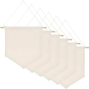 6 Pcs Blank Canvas Banners with Wooden Dowel, 11.8 x 10.83 in Enamel Pin Wall Display Banners, Wall Decorative Hanging Flags, Display Banner for Display Badge, Buttons, Lapel