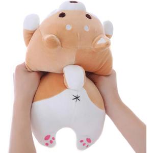 Shiba Inu Dog Plush Pillow, Cute Soft Corgi Stuffed Animals Doll Toys Gifts for Valentine, Christmas, Birthday, Bed, Sofa Chair (Brown Round Eye, 13.5in)