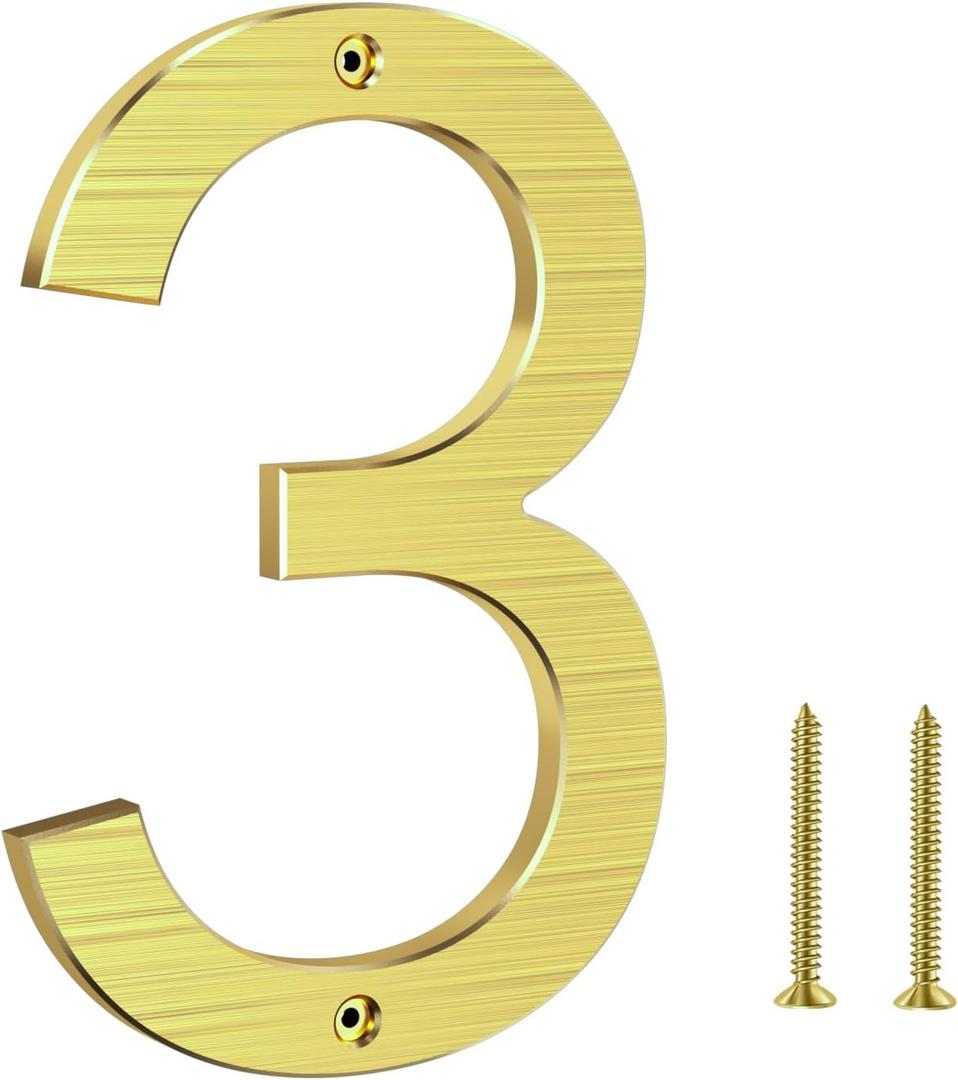 8 Inch Large House Numbers for Outside, Modern Gold Metal Address Numbers with Floating Effect, Weatherproof Aluminum, Easy Screw Mount for Home Wall Fence Garage (3)