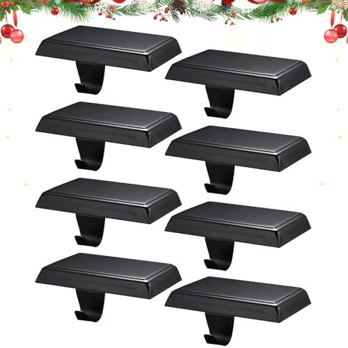 popamaz Christmas Stocking Holders for Mantle, Weighted Stocking Hangers, Christmas Stocking Hooks for Tables Window Fireplace Mantle Decoration(Black,6PCS)