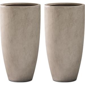 Kante 23.6" H Weathered Concrete Tall Planters (Set of 2), Large Outdoor Indoor Decorative Plant Pots with Drainage Hole and Rubber Plug, Modern Style for Home and Garden