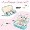 3 x Preppy Pencil Case for School Supplies, Large Initial Pencil Pouch with Zipper, Cute Pencil Bag for Office Supplies, Aesthetic Pen Case Box for Kids Teen Girls Women - A(Blue)