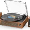 Record Player with External Bookshelf Speakers Belt-Drive Vintage Turntable for Vinyl Records Passive Dual Stereo Speakers LP Players 3 Speed Wireless AUX Headphone Input Auto Stop Retro Brown Wooden