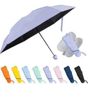 TopTie Compact Mini Umbrella for Purse, Small Sun & Rain Umbrellas with Case, Travel Folding Umbrella (Purple)