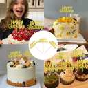 2 x Happy Birthday Cupcake Toppers, Glitter Pink, 12 Pieces, 2.95 x 4.33 inches, Cake Decorations (12, Golden -12 pack)