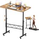 COMHOMA Small Standing Desk Adjustable Height & Tiltable Tabletop, Mobile Stand Up Desk for Laptop, Portable Computer Table for Home Office Work and Walking Pad Treadmill, Height 30.7"-46.4", Brown (Rustic)