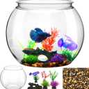 3 Gallon Plastic Betta Fish Bowl with 6 Pcs Artificial Plastic Plants and 500g Decorative Gravel, Betta Fish Tank and Decoration Accessories Small Large Bowl Ornaments Starter Kit