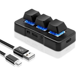 3-Key Mini Keypad USB Type C Wired Mechanical Gaming Keyboard Hot Key Customized Program with RGB Led for Gaming OSU Office Work