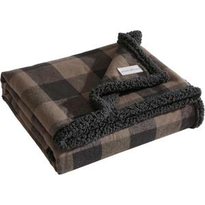 Eddie Bauer - Throw Blanket, Yarn Dyed Cotton Bedding with Solid Ultra-Soft Sherpa Reverse, Throw Blanket for Couch & Bed (Cabin Plaid Brown, 50" x 60")