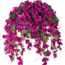 Artificial Fake Hanging Hibiscus Flowers Plants Baskets for Outdoor Decoration, Faux Silk Hibiscus Long Vines in Planter UV Resistant Realistic Flowers for Outside Porch Patio Home Decor (Purple 2)