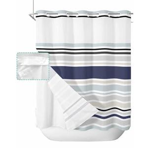 BOSIJOY No Hook Shower Curtain with Snap in Liner Set,Abstract Geometric Stripes Waterproof Fabric Shower Curtains Simple Modern Minimalist Art Double Layer Bath Curtain for Bathroom,72Wx72H