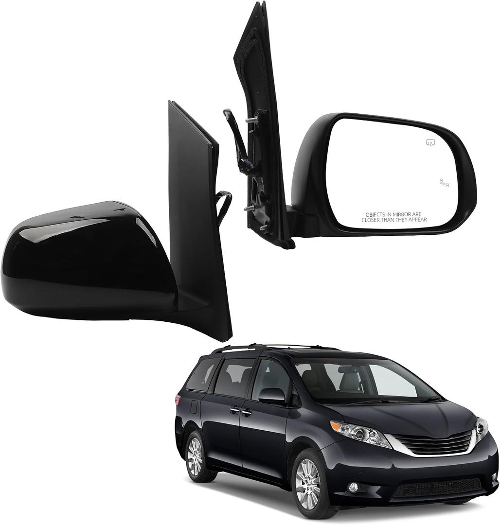 Dasbecan Passenger Side Mirror Compatible With 2013-2017 Toyota Sienna with Blind Spot Light, Heated Glass, Manual Folding Replace# 87910-08113 Black, 6H6P