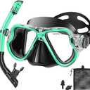 Snorkeling Gear for Adults Kids, Dry Snorkeling Set, Panoramic Anti-Leak and Anti-Fog Tempered Glass Lens, Adjustable Strap Snorkel Set with Mesh Bag Ear Plug for Snorkeling Scuba Diving Travel (Turquoise Blue)