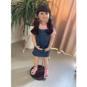 39inch Reborn Toddler Doll, Huge Baby Full Body Hard Vinyl Smile Realistic Standing Brown Hair Girl Dress Model Collectible