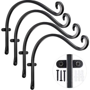 AJART Hanging Plant Hanger Outdoor: 12-Inch Metal Bird Feeder Wall Hooks - 4 Pieces Black Plant Bracket Hook for Hanging Flower Baskets
