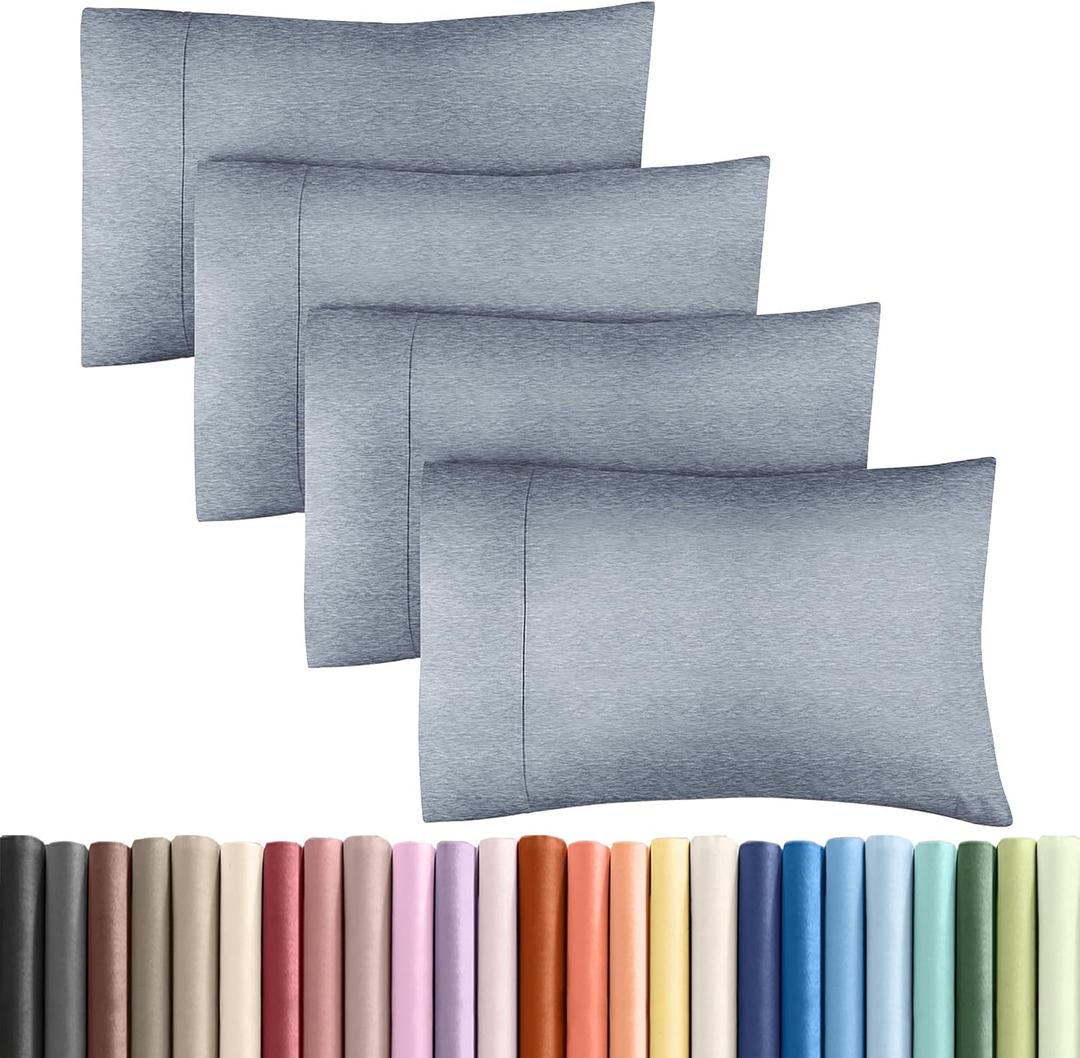 Queen Pillow Cases Set of 4 - Ultra Soft Hotel Quality Pillowcase Covers - Comfy, Cozy & Wrinkle Free - Shrinkage and Fade Resistant - Machine Washable Pillow Protectors - 4 Piece Set - Heathered Blue