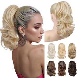 Ponytail Extension - 14" Claw Clip in Ponytail Hair Extensions Natural Soft Synthetic Layered Wavy Pony Tail Hair Pieces for Women - Natural Blonde with Highlights Ponytail Extension - 14" Claw Clip in Ponytail Hair Extensions Natural Soft Synthetic Layered Wavy Pony Tail Hair Pieces for Women - Natural Blonde with Highlights