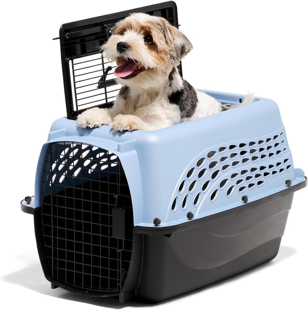 Petmate Dog Crates for Small Dogs & Cat Carriers, Two-Door Plastic Pet Kennel, Top & Front Loading, Made in USA, 24", Blue, 24.1"L x 16.8"W x 14.5"H