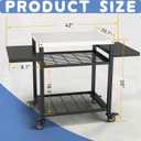 Three-Shelf Grill Cart, Stainless Steel & Black, Outdoor Grill Table with Pizza Oven & BBQ Grill Stand