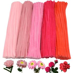 Cldamecy 500 Pcs Pink Series Pipe Cleaner Craft Set in 5 Assorted Colors,Fluffy Pipe Cleaners Chenille Stems for Christmas DIY Decorations,Art Projects