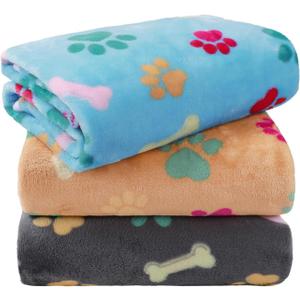 LINENLUX 1 Pack 3 Blankets Super Soft Fluffy Premium Fleece Dog Blankets for Puppy Cat Pet Blanket Flannel Throw Warm Sleep Bones and Claws 23x16 inches