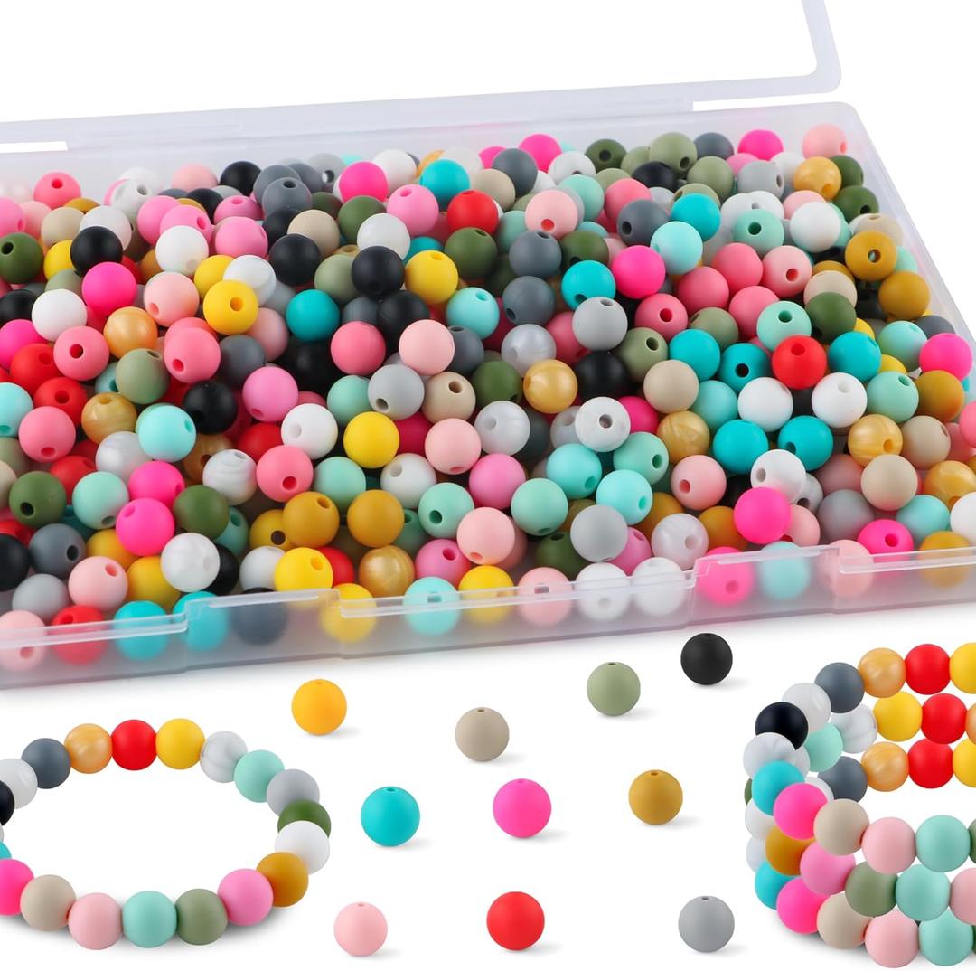 300Pcs Silicone Beads 9mm Mix Color, Bulk Silicone Beads 9mm for Keychain Pens and Bracelet Making(Multicolor)