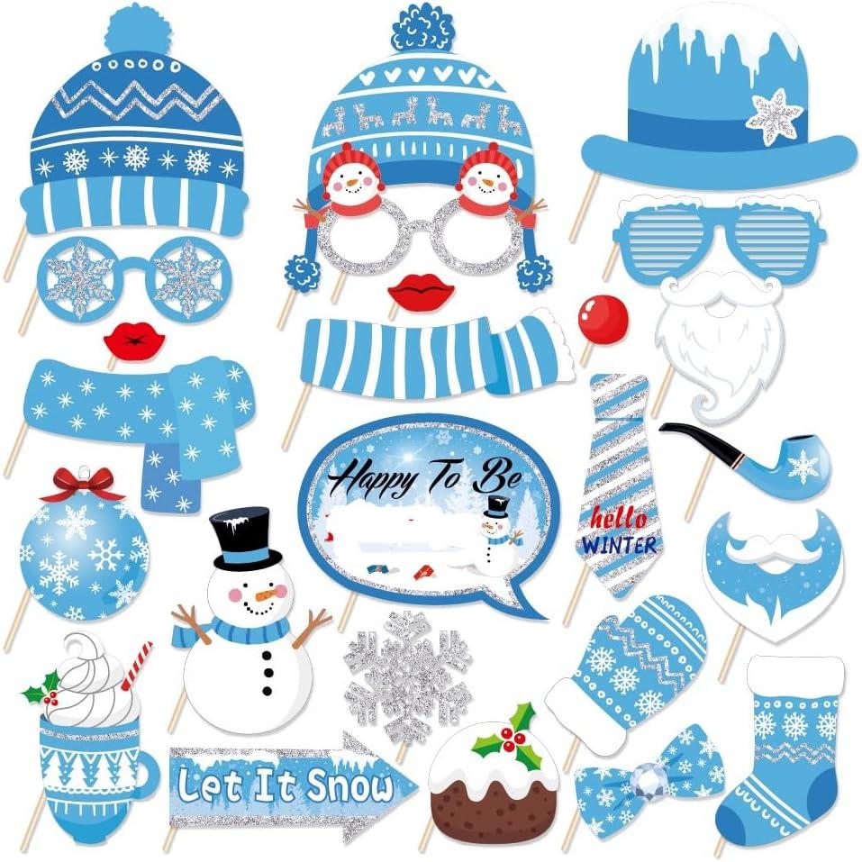 2 x Snowman Photo Booth Props,Winter Wonderland Snow Booth Props(25CT)