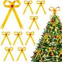 12 Pcs Gold Metal Bow Ornaments with Red Gem  3.4x5.6 Clip-On Christmas Tree Bows, Elegant Gold Bow Decorations for Wreaths, Garlands, Weddings, Parties & Home Decor