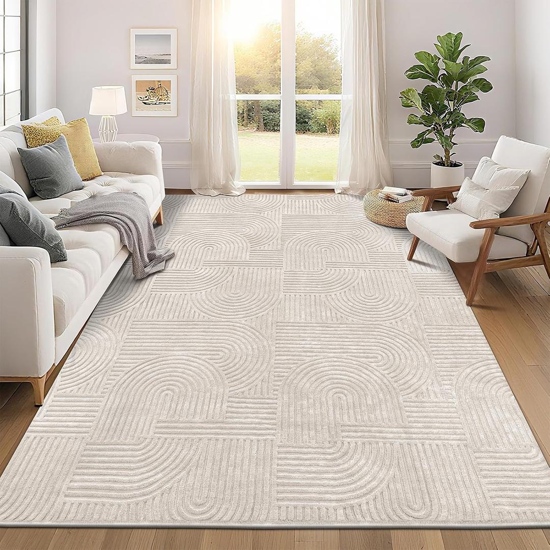 Pauwer 8x10 Area Rugs for Living Room, Modern Non Slip Washable Rug, Beige