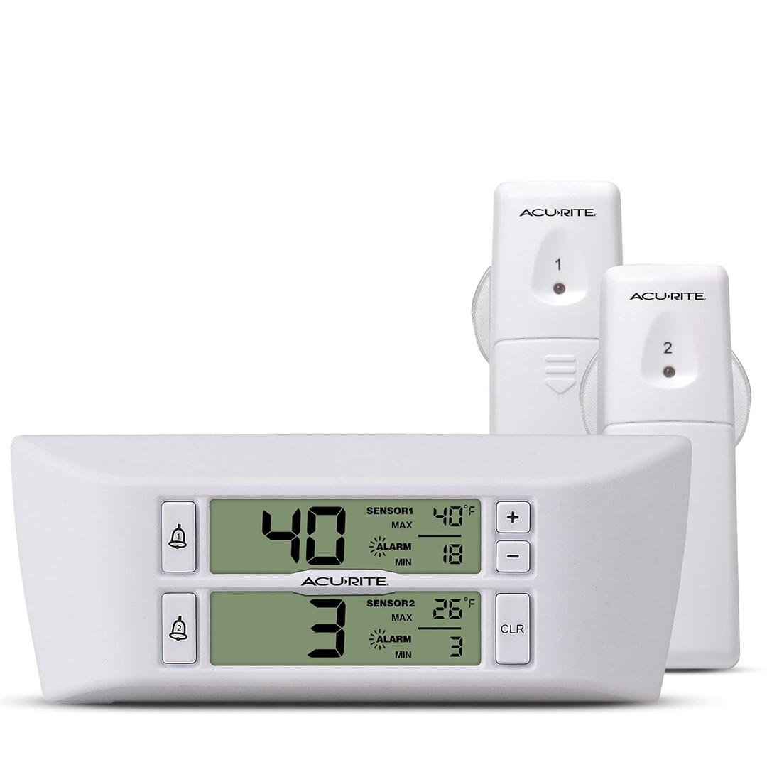 AcuRite Digital Wireless Fridge and Freezer Thermometer with Alarm and Max/Min Temperature for Home, LCD Display, Restaurants (00986M), 0.6, White