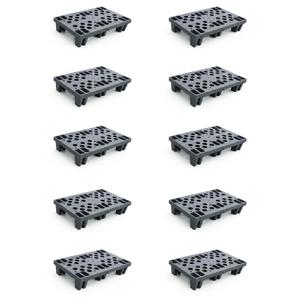 Heavy Duty Plastic Pallets, Grey Interlocking Storage Platforms with Breathable Grid Design, 11.8 x 19.7 x 3.9 Inches, 10 Pack, Indoor Outdoor Use for Basement Storage, Storage Shed, Warehouse