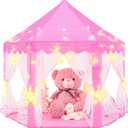 EVOIONOS Princess Tent for Girls, Kids Play Tent with LED Star Lights, Castle Playhouse for Children Indoor Outdoor Games, 55X53 inches, Pink
