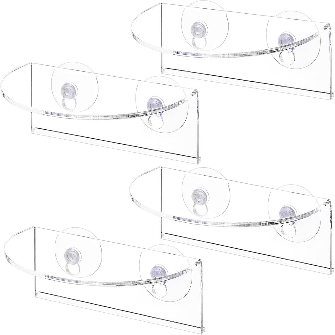 Suwimut 4 Pack Window Plant Floating Shelf, Suction Cup Shelf for Fish Tank, Acrylic Ledge Plants Holder Window Sill Extender for Indoor Plants, Micro Greens, Succulents, Herb Pots (Semicircular)