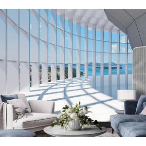 AFZEVEB-3D Blue Seascape Wallpaper Space Wall murals for Bedroom 114"x74" (Not Peel and Stick) (A001)